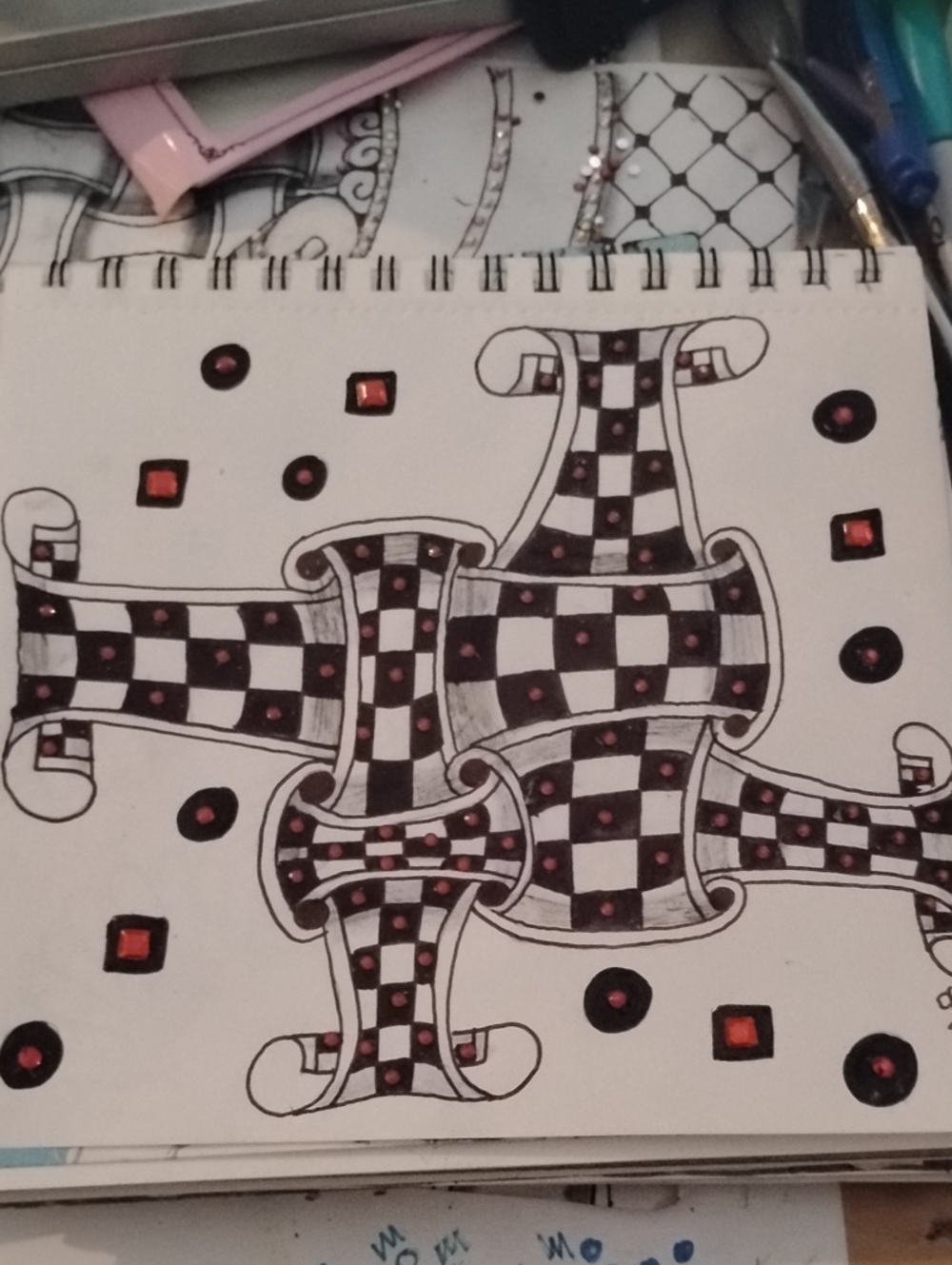 Hand-Drawn Black & Red Checkerboard Art Print